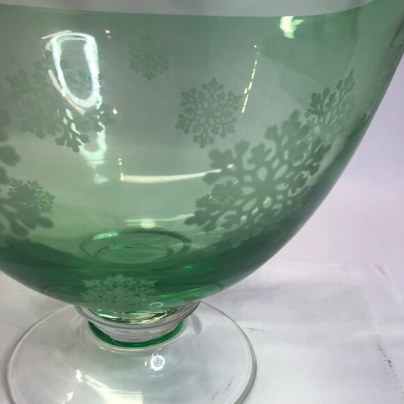 Vintage Green Emerald Glass Snowflake Pattern Footed Bowl Candy Dish - Picture 2 of 10